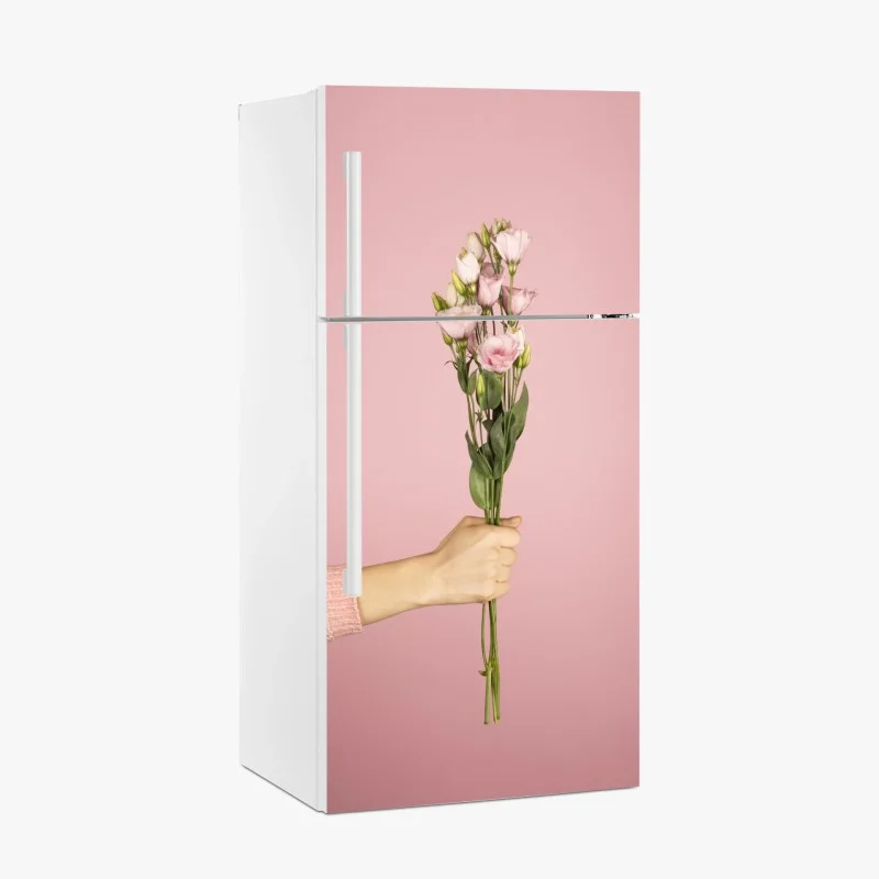 Adesivo per frigorifero bouquet rosa elegante su sfondo pastello