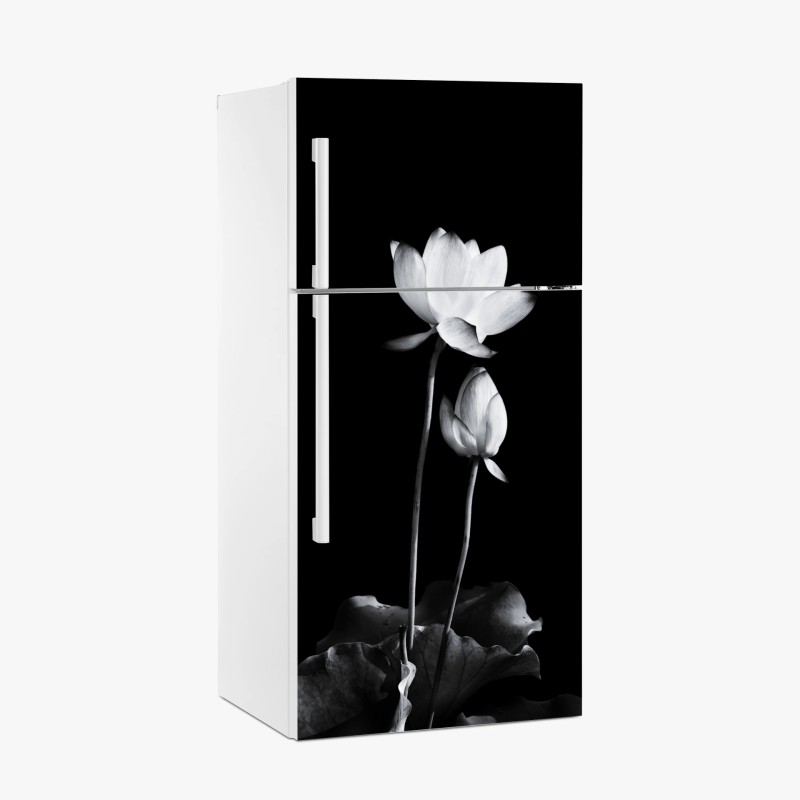 Adesivo per frigorifero fiore di loto minimalista in bianco e nero