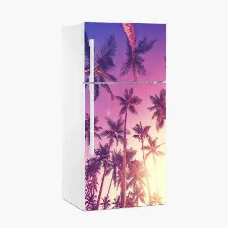 Adesivo per frigorifero sotto le palme al tramonto • Wallissimo®