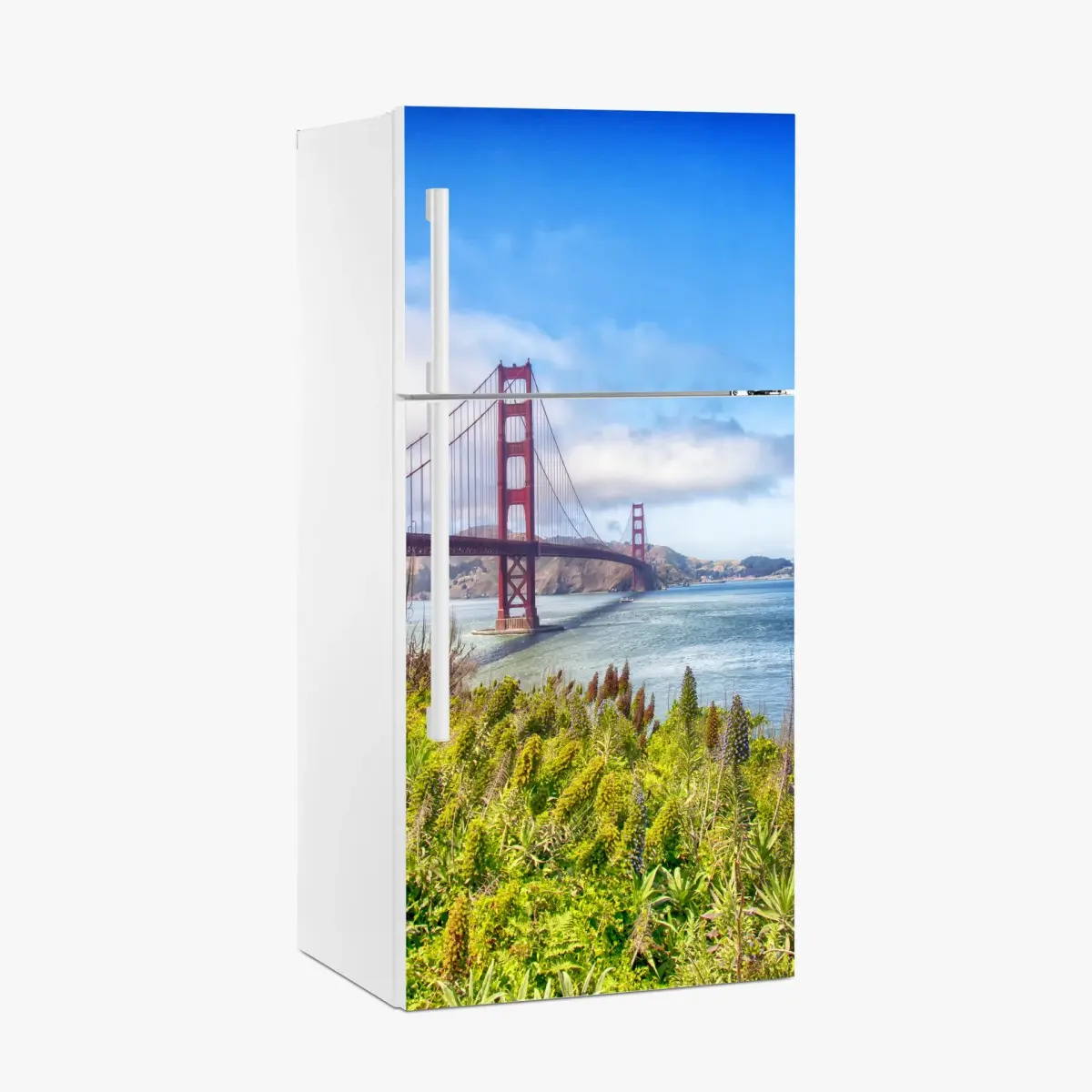 Adesivo per frigorifero tramonto sul Golden Gate a San Francisco • Wallissimo®
