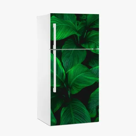 Adesivo per frigorifero oasi verde: foglie tropicali in primo piano • Wallissimo®