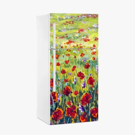 Adesivo per frigorifero campo di papaveri impressionista • Wallissimo®