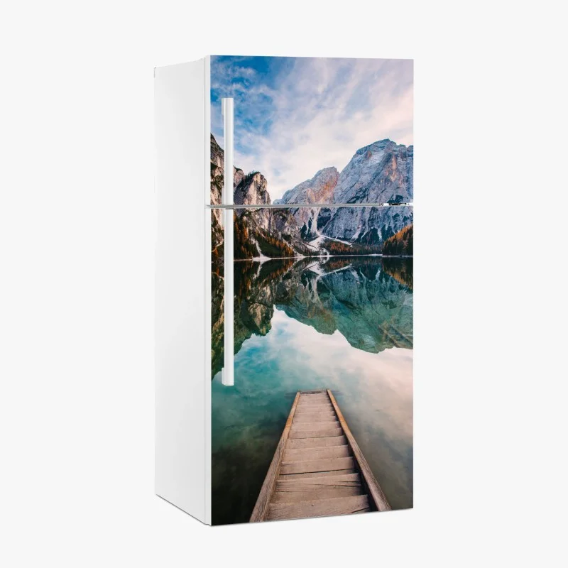 Adesivo per frigorifero molo verso il lago riflesso autunnale