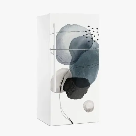 Adesivo per frigorifero composizione astratta in acquerello blu e grigio • Wallissimo®