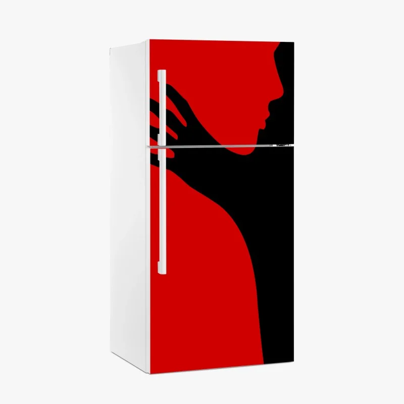 Adesivo per frigorifero silhouette romantica in rosso e nero