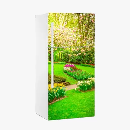 Adesivo per frigorifero giardino primaverile in fiore • Wallissimo®
