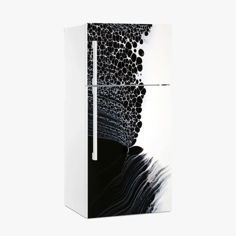 Adesivo per frigorifero danza di bolle in bianco e nero