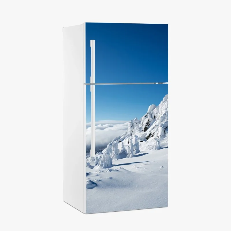 Adesivo per frigorifero panorama invernale dalle cime innevate