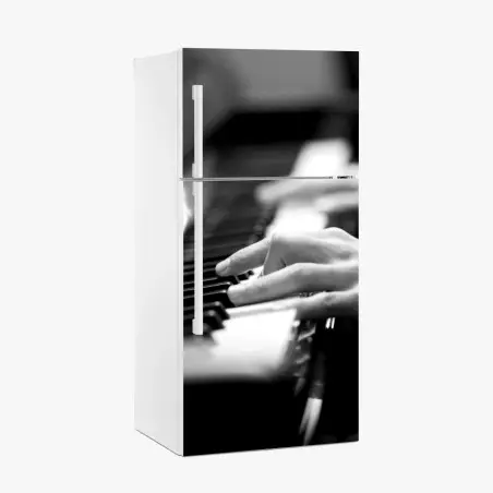 Adesivo per frigorifero eleganza al pianoforte in bianco e nero • Wallissimo®