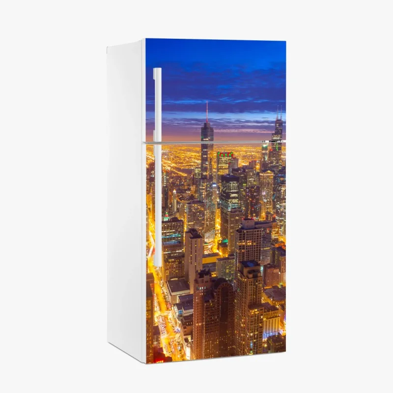 Adesivo per frigorifero skyline notturno di Chicago al crepuscolo