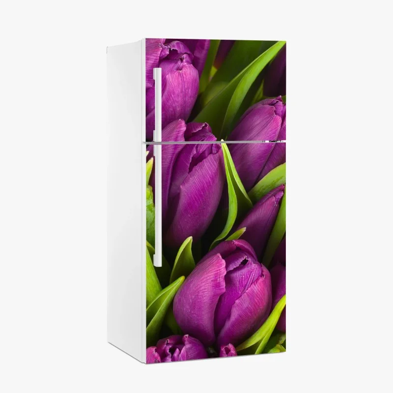 Adesivo per frigorifero bouquet di tulipani viola in primo piano