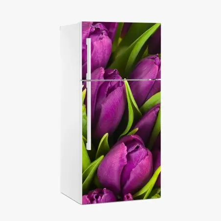 Adesivo per frigorifero bouquet di tulipani viola in primo piano • Wallissimo®