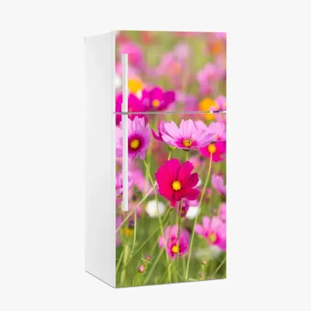 Adesivo per frigorifero campo di cosmee rosa • Wallissimo®