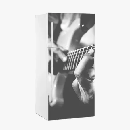 Adesivo per frigorifero dettaglio di chitarra elettrica in bianco e nero • Wallissimo®
