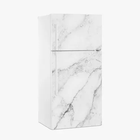 Adesivo per frigorifero marmo bianco elegante con venature naturali • Wallissimo®