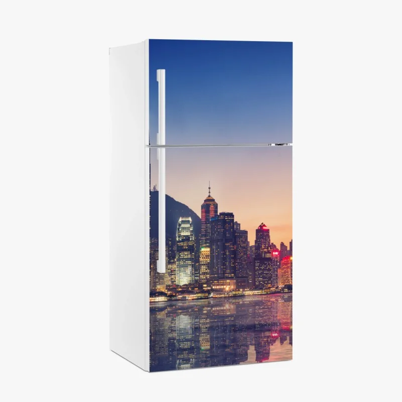 Adesivo per frigorifero skyline di Hong Kong al crepuscolo