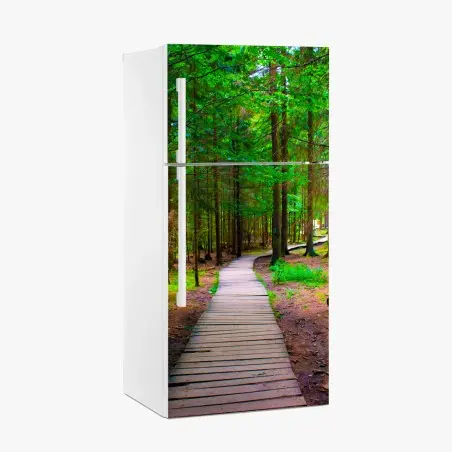 Adesivo per frigorifero sentiero nel bosco verde • Wallissimo®