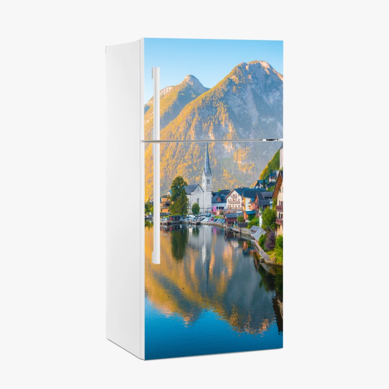 Adesivo per frigorifero panorama di Hallstatt all'alba