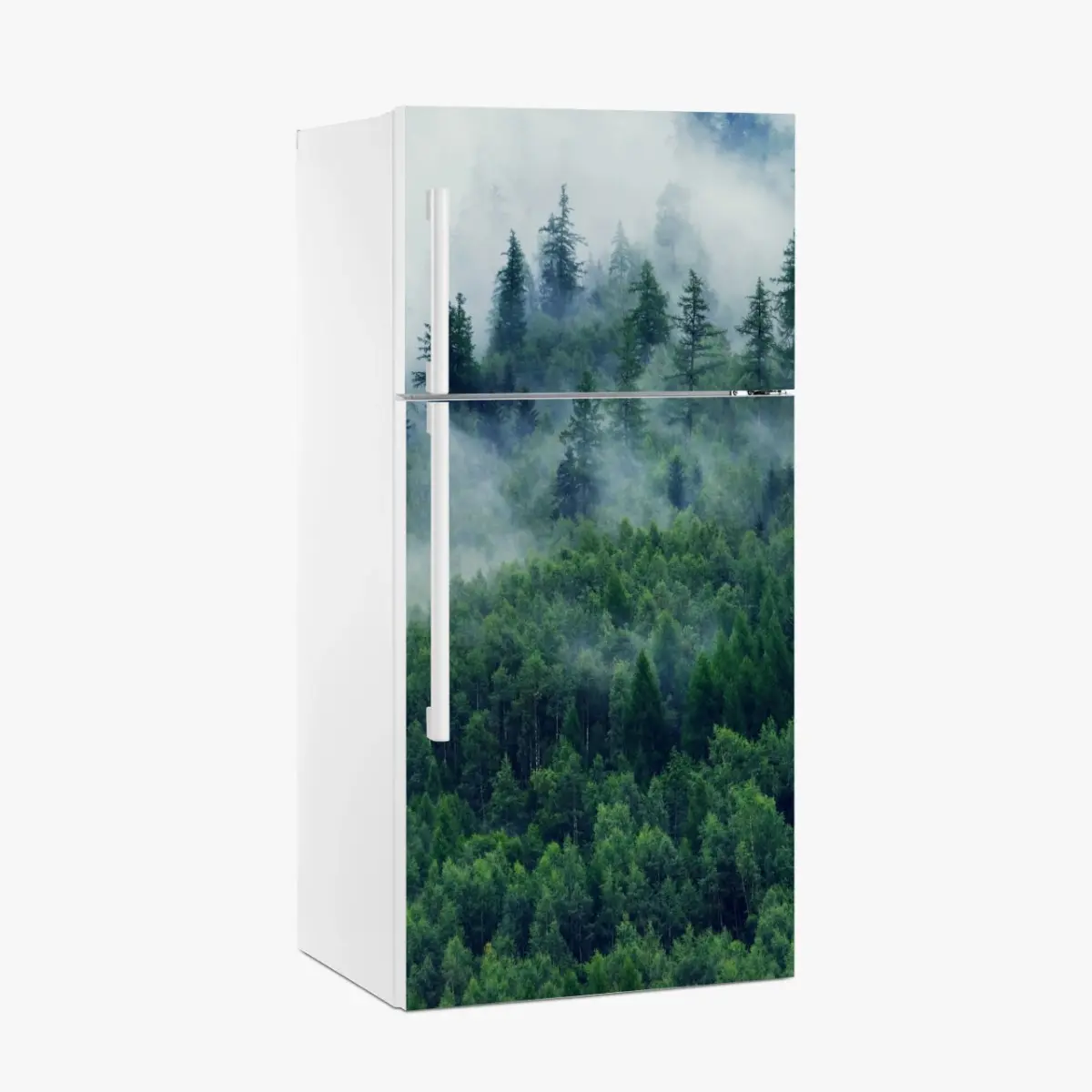 Adesivo per frigorifero foresta avvolta dalla nebbia • Wallissimo®