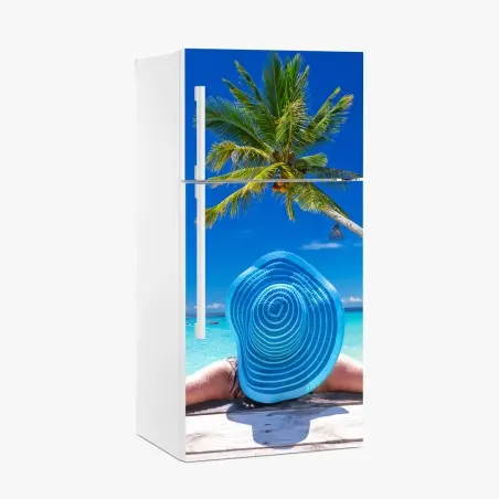 Adesivo per frigorifero sogno tropicale vista mare • Wallissimo®