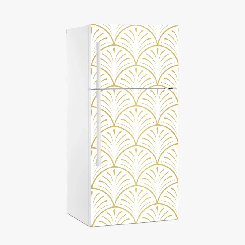 Adesivo per frigorifero motivo art déco dorato su sfondo bianco