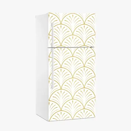 Adesivo per frigorifero motivo art déco dorato su sfondo bianco • Wallissimo®