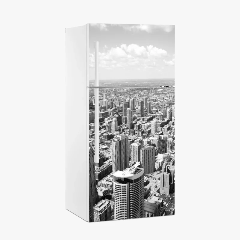 Adesivo per frigorifero orizzonte urbano di Chicago in bianco e nero