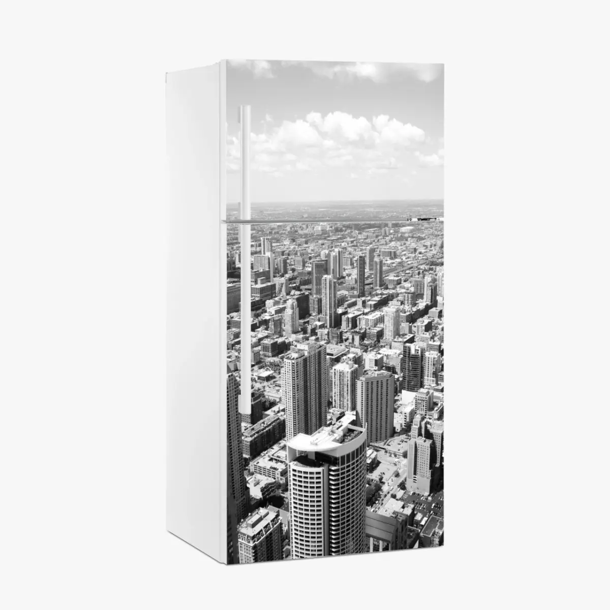 Adesivo per frigorifero orizzonte urbano di Chicago in bianco e nero • Wallissimo®