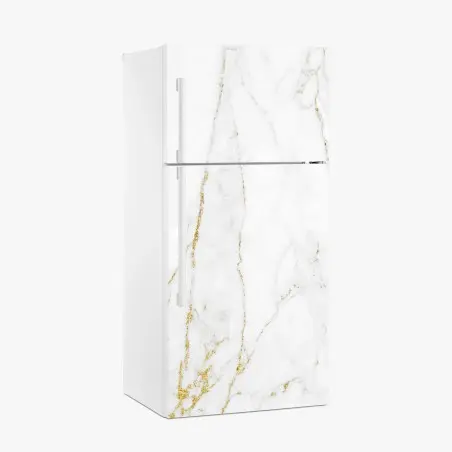 Adesivo per frigorifero marmo bianco con venature dorate • Wallissimo®