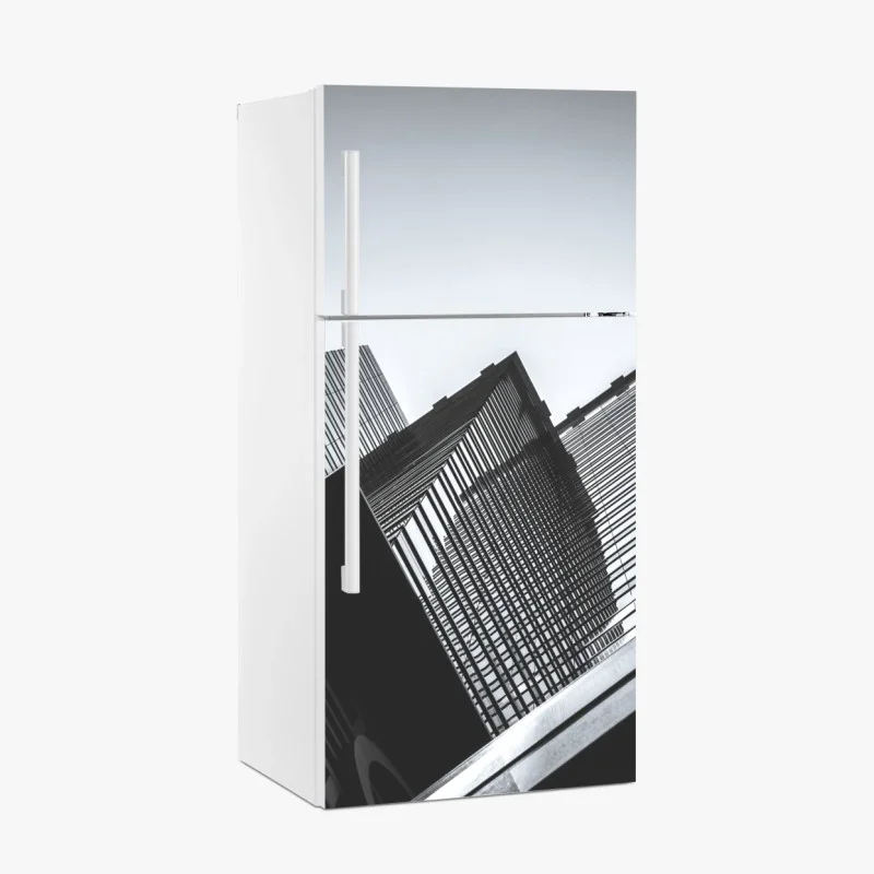 Adesivo per frigorifero prospettive urbane in bianco e nero