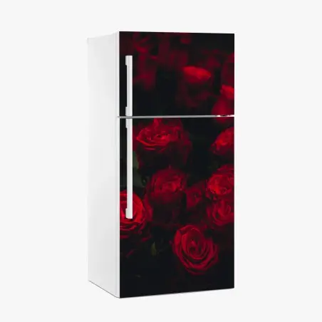Adesivo per frigorifero composizione di rose rosse su sfondo scuro • Wallissimo®