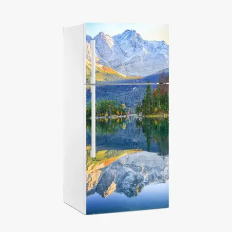 Adesivo per frigorifero riflessi autunnali sul lago Eibsee ai piedi della Zugspitze • Wallissimo®