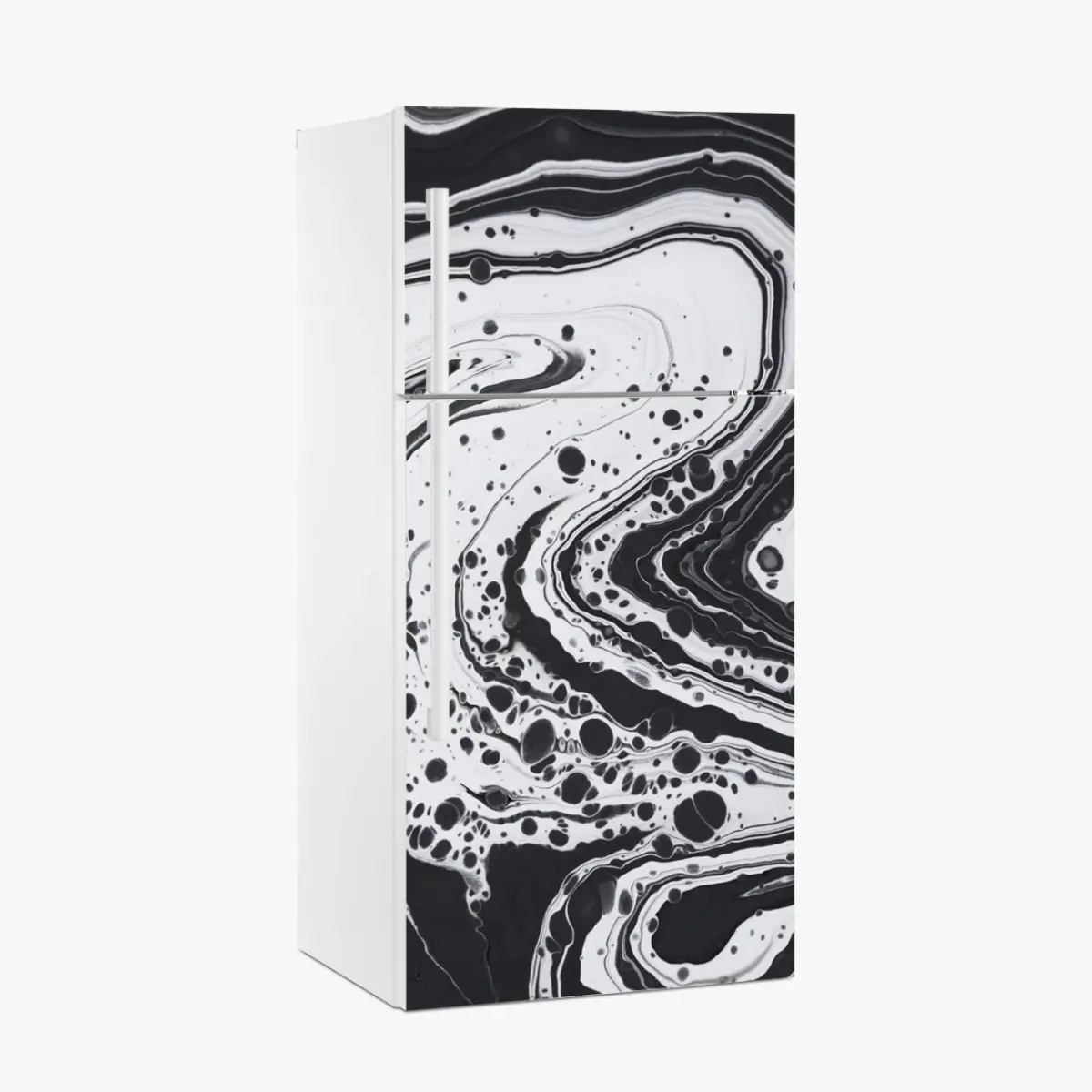 Adesivo per frigorifero arte astratta marmorizzata in bianco e nero • Wallissimo®