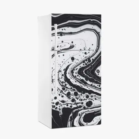 Adesivo per frigorifero arte astratta marmorizzata in bianco e nero • Wallissimo®