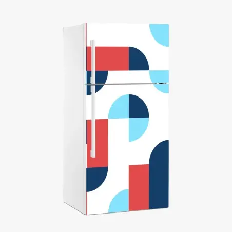Adesivo per frigorifero motivo geometrico moderno blu e corallo • Wallissimo®