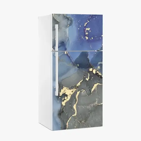 Adesivo per frigorifero paesaggio liquido blu e oro • Wallissimo®