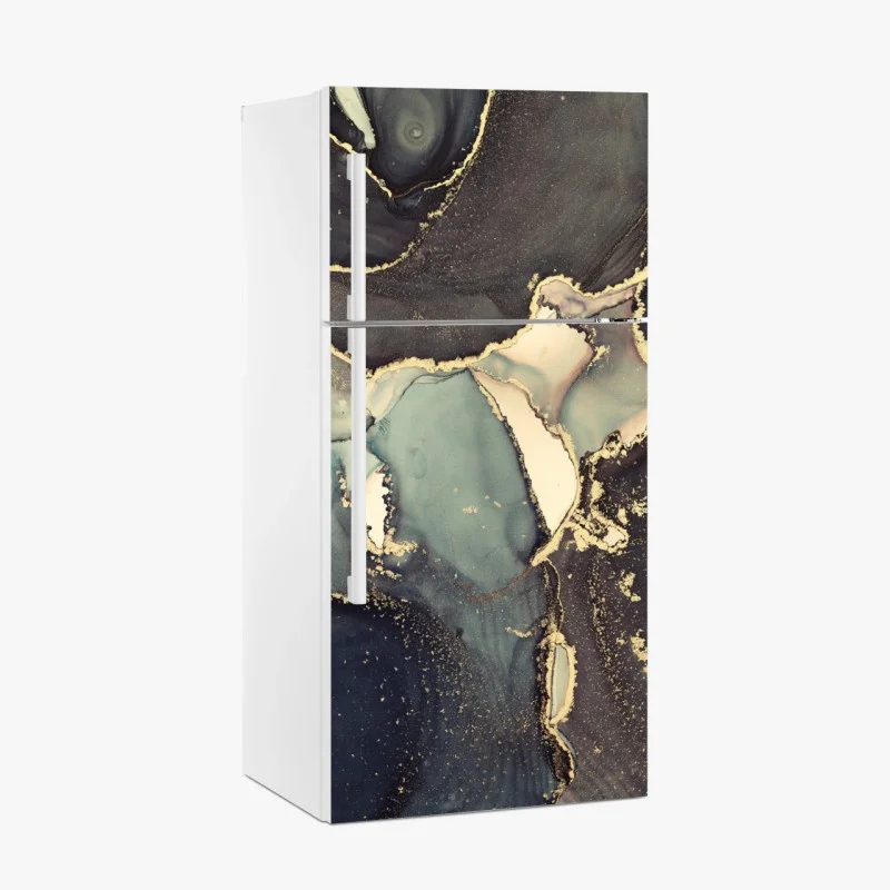 Adesivo per frigorifero marea dorata: astratto fluido in inchiostro alcolico