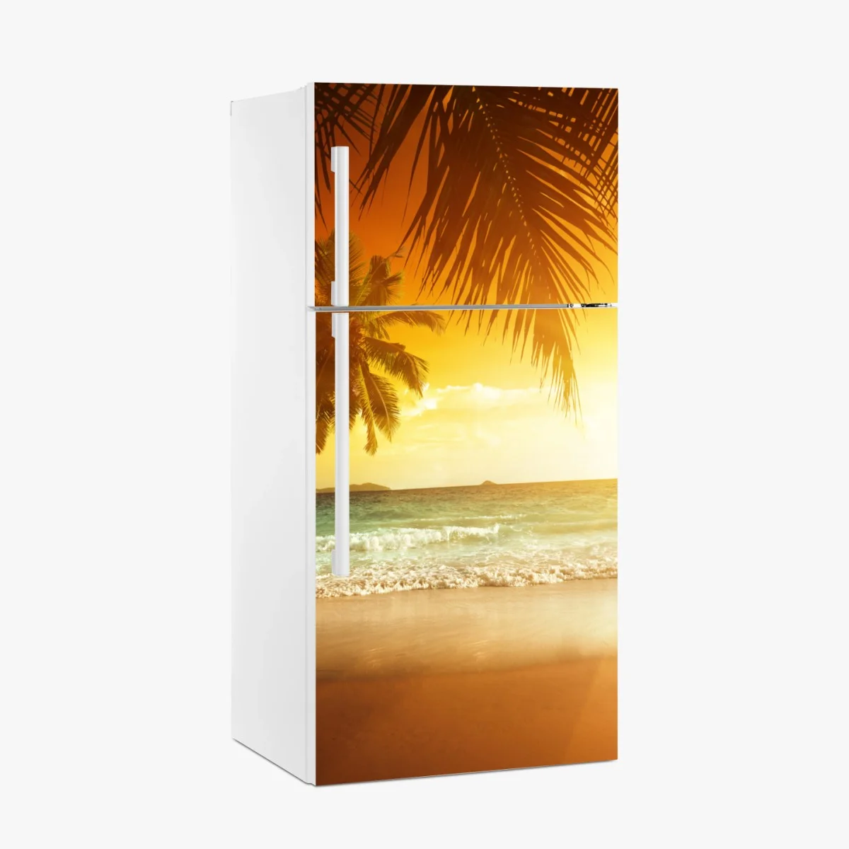 Adesivo per frigorifero tramonto sui Caraibi con palme • Wallissimo® Adesivo per frigorifero tramonto sui Caraibi con palme • Wallissimo®