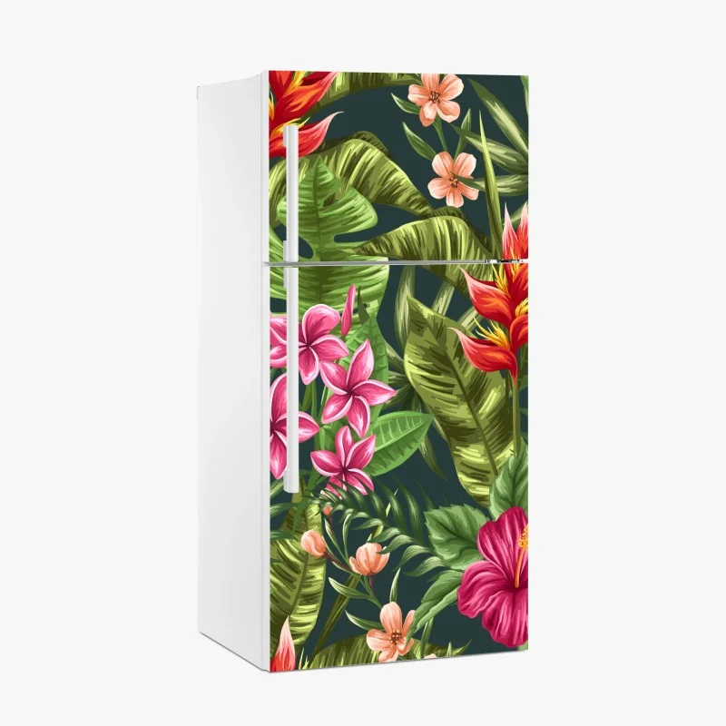 Adesivo per frigorifero motivo tropicale floreale acquerellato