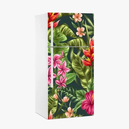 Adesivo per frigorifero motivo tropicale floreale acquerellato • Wallissimo®