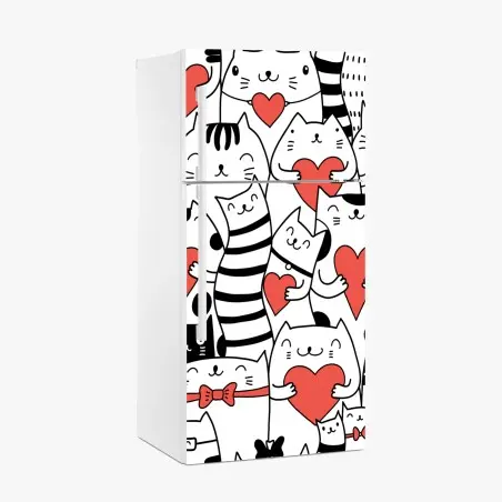 Adesivo per frigorifero motivo di gatti con cuori adorabile • Wallissimo®