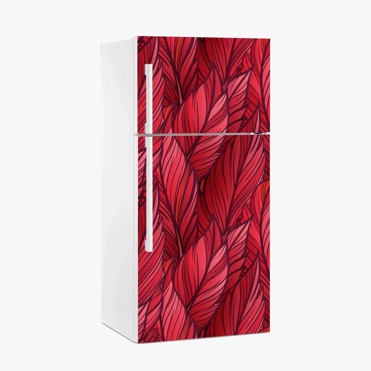Adesivo per frigorifero motivo di foglie rosse stilizzate • Wallissimo® Adesivo per frigorifero motivo di foglie rosse stilizzate • Wallissimo®