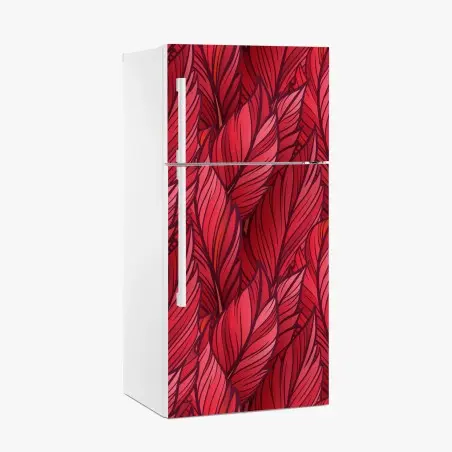 Adesivo per frigorifero motivo di foglie rosse stilizzate • Wallissimo®