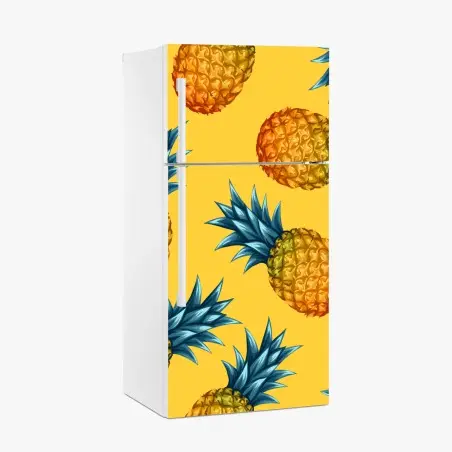 Adesivo per frigorifero ananas tropicale su sfondo giallo • Wallissimo®