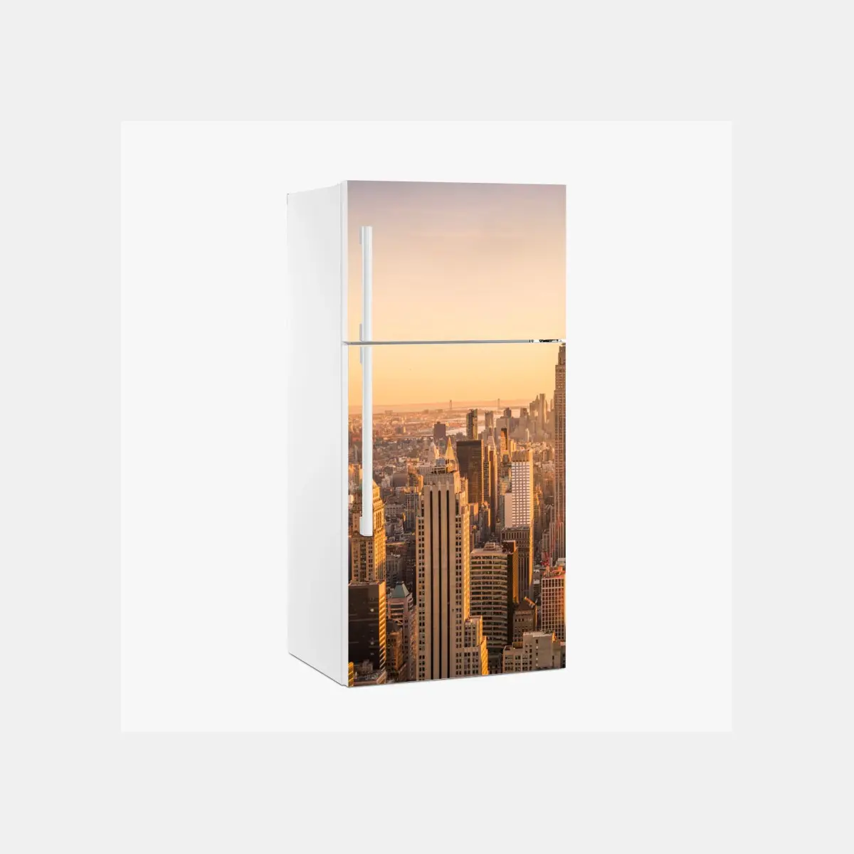 Adesivo per frigorifero skyline di New York al tramonto dorato • Wallissimo®
