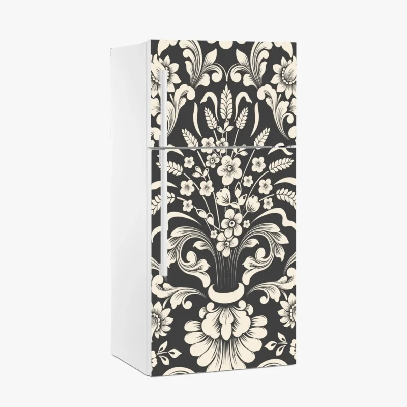 Adesivo per frigorifero motivo damascato floreale elegante su sfondo scuro