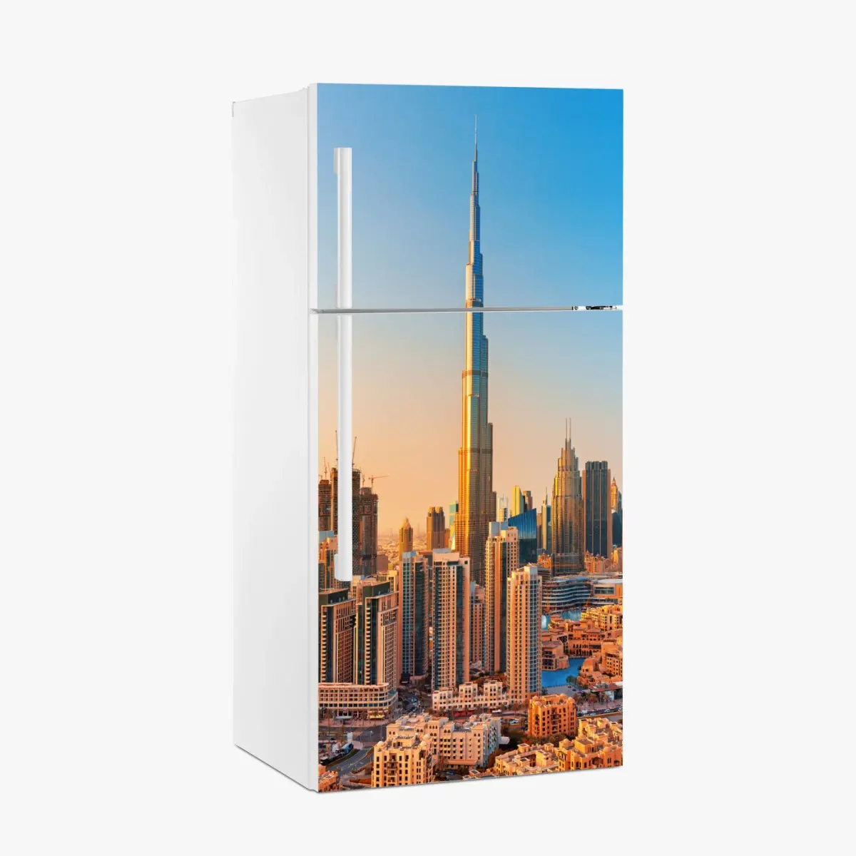 Adesivo per frigorifero skyline dorato di Dubai • Wallissimo®