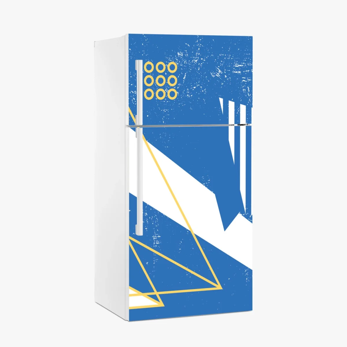Adesivo per frigorifero composizione geometrica blu e gialla in stile Memphis • Wallissimo® Adesivo per frigorifero composizione geometrica blu e gialla in stile Memphis • Wallissimo®
