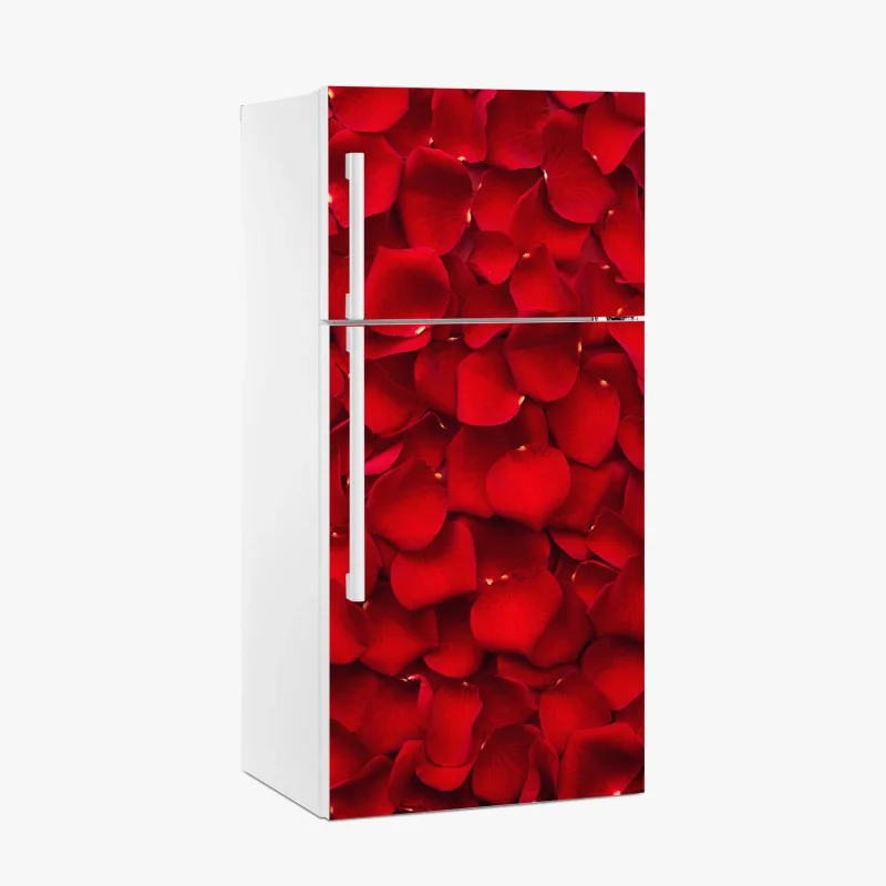 Adesivo per frigorifero mosaico di petali di rosa rossa