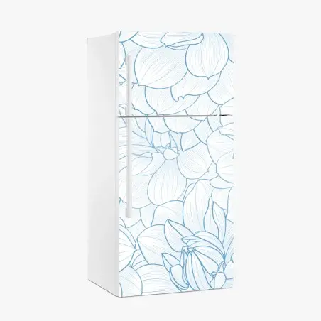 Adesivo per frigorifero motivo floreale a linee sottili color azzurro • Wallissimo®
